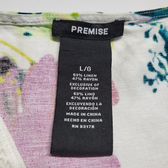 Premise Womens Top Large Linen Blend Boho Floral Lace Accent Coastal Cottagecore - Picture 4 of 14